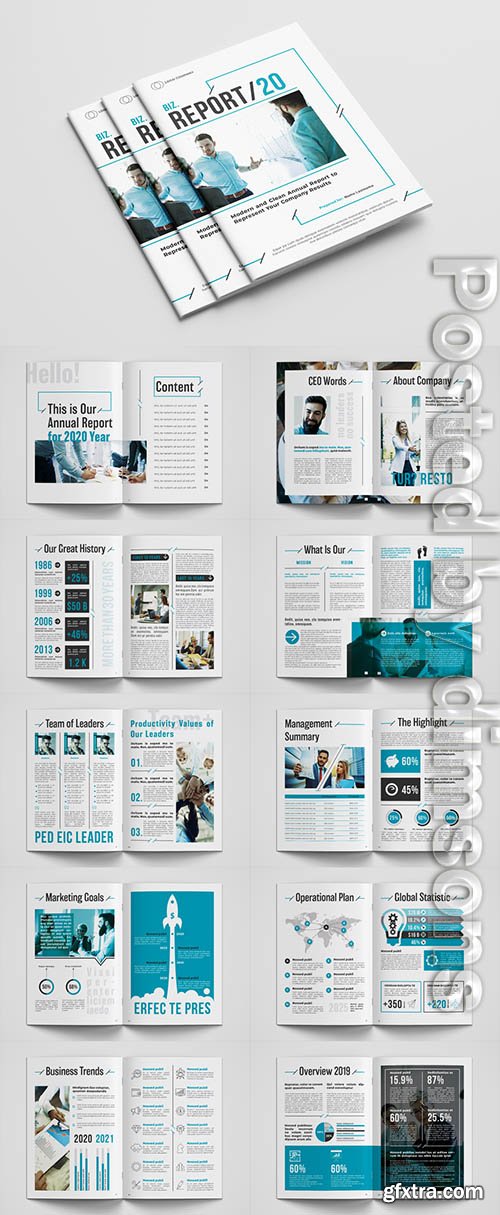 Annual Report Layout with Blue Accents 303682508