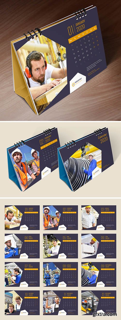 Desk Calendar Layout with Yellow Accents 303668748