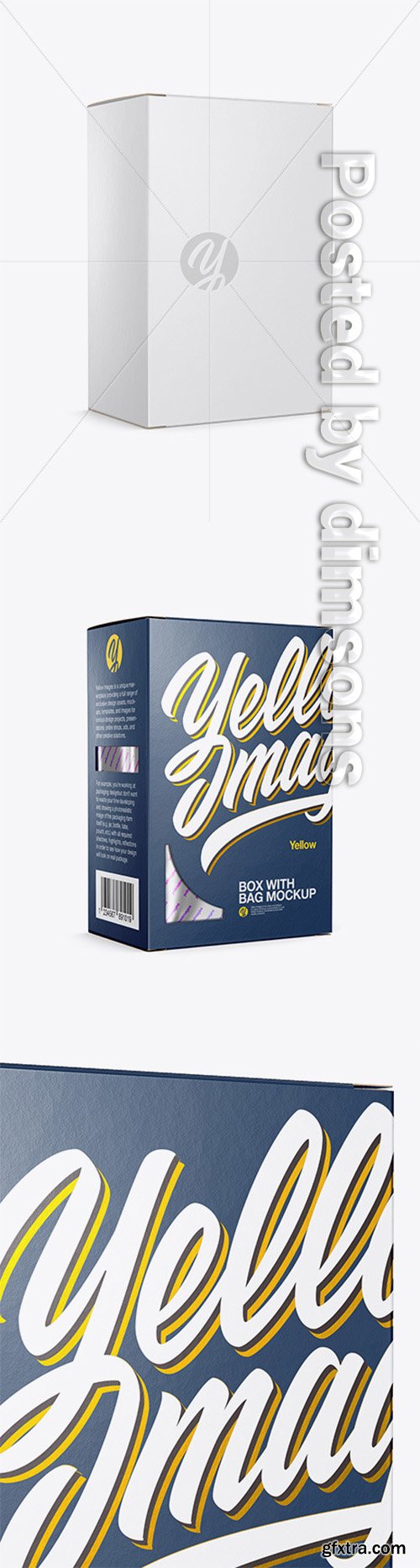 Glossy Paper Box with Metallic Bag Mockup - Half Side View 51328 Glossy Paper Box with Metallic Bag Mockup - Half Side View 51328