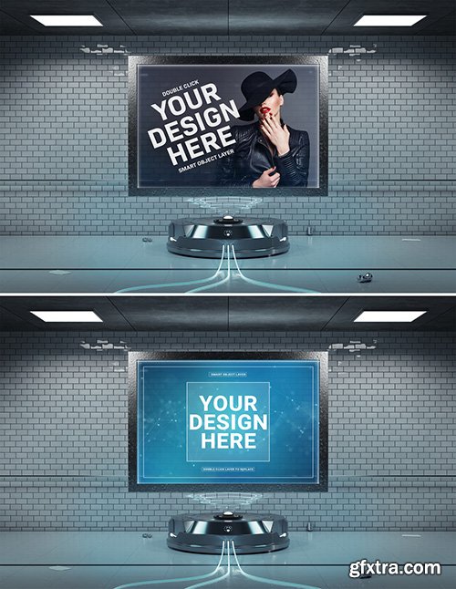 Futuristic Billboard in Tunnel Mockup 303668789