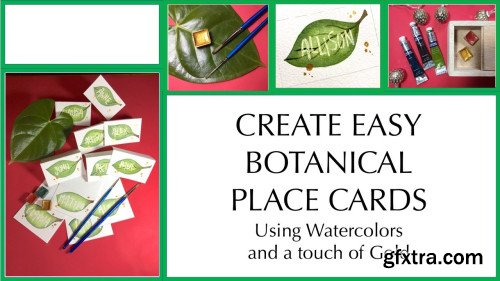Create Easy Botanical Place Cards, with Watercolor and Gold Shimmer