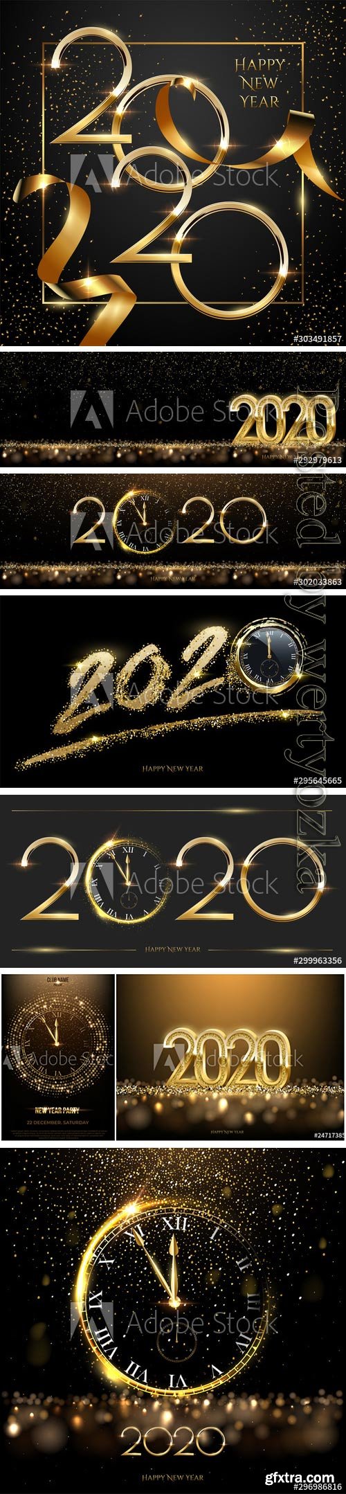 Golden 2020 Happy new year greeting card vector template