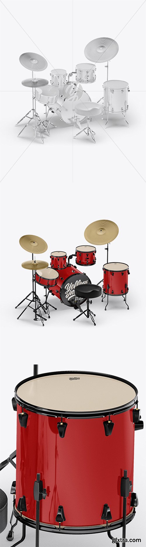 Drum Kit Mockup - Back Half Side View (High-Angle Shot) 26109