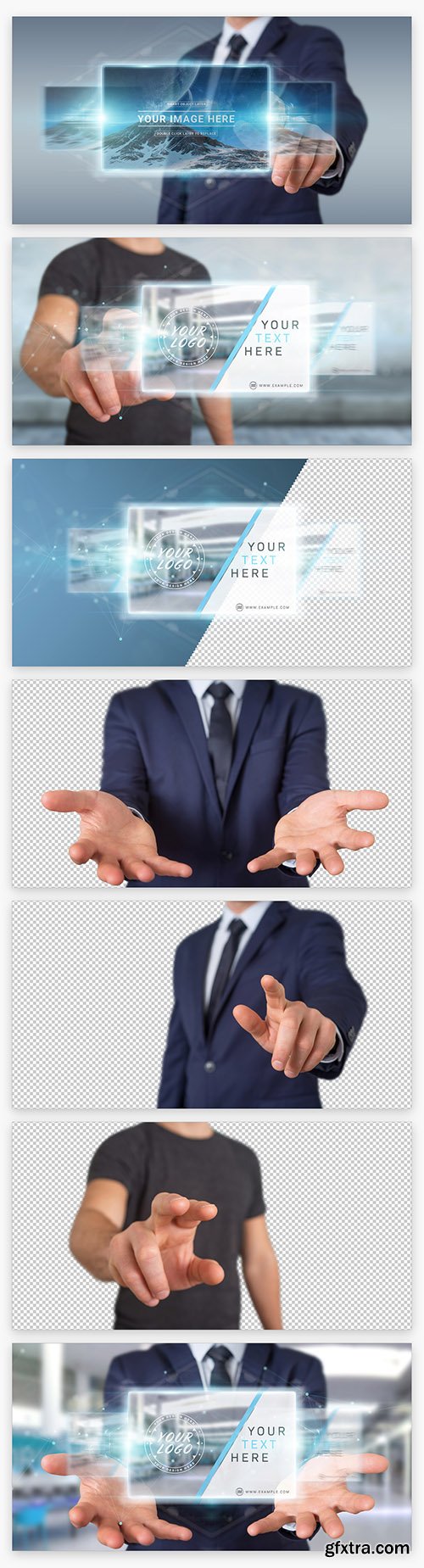 User Touching Holographic Screens Mockup 219988157