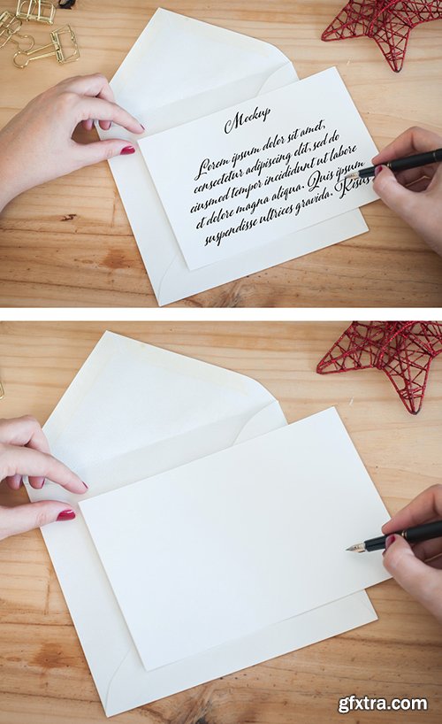 Hands Writting a Letter on a Desktop Mockup 301234635
