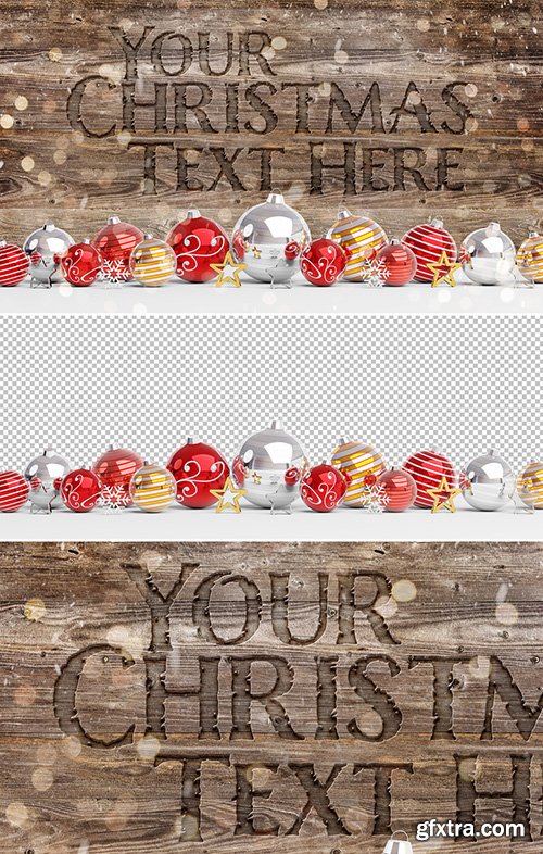 Carved Wood Mockup with Christmas Ornaments 302283379