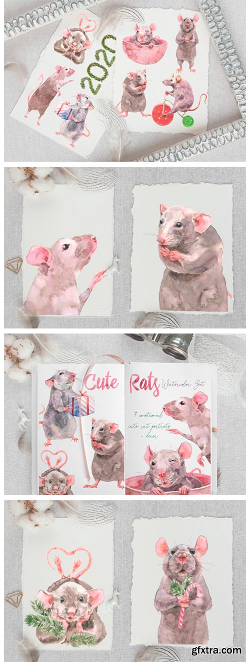 Cute Rats Watercolor Set 2153005