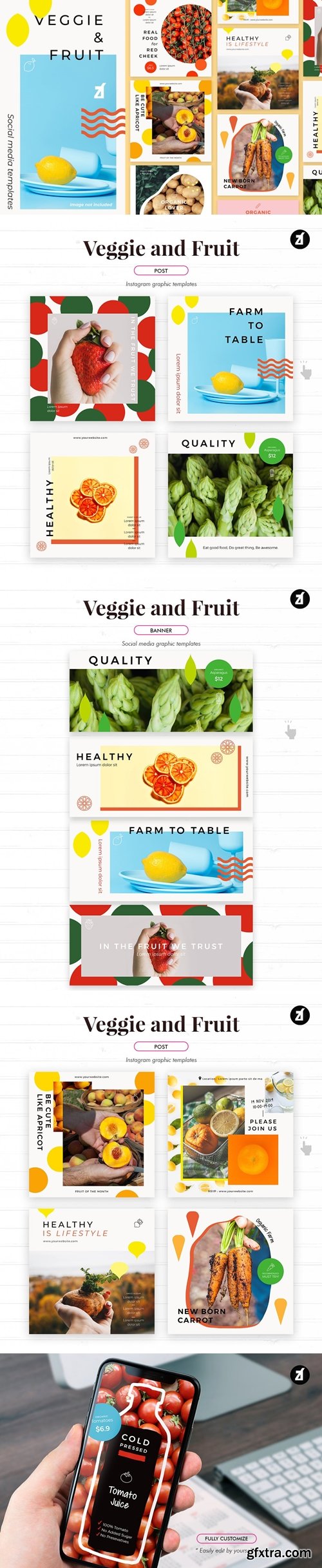 Veggie and fruit social media graphic templates