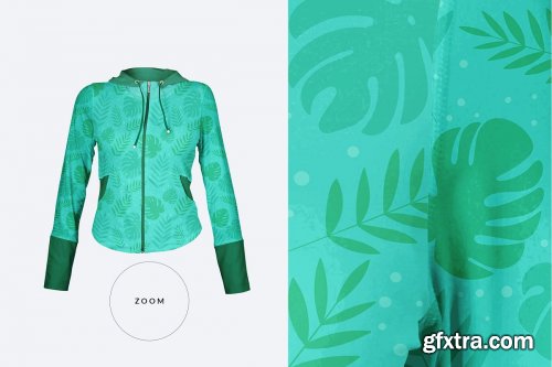 CreativeMarket - Female Zip Front Hoodie Mockup 4138032