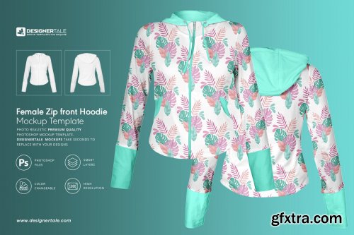 CreativeMarket - Female Zip Front Hoodie Mockup 4138032