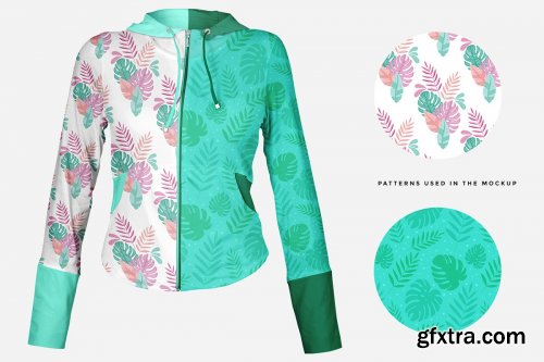 CreativeMarket - Female Zip Front Hoodie Mockup 4138032
