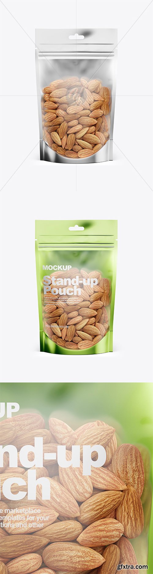 Glossy Transparent Stand-Up Pouch W/ Almond Nuts Mockup - Front View 33048