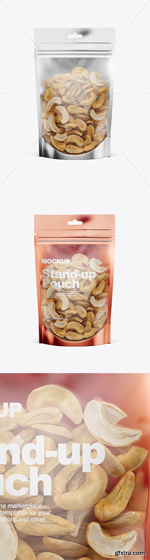 Glossy Transparent Stand-Up Pouch W/ Cashew Nuts Mockup - Front View 32894