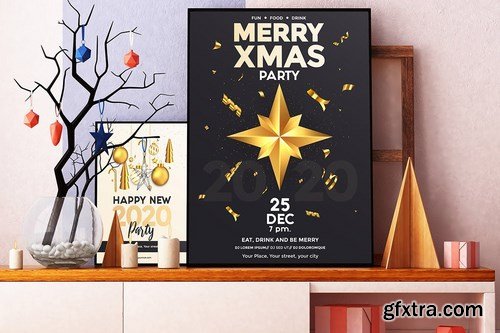 Set of 16 Christmas and Happy New Year Party Flyer