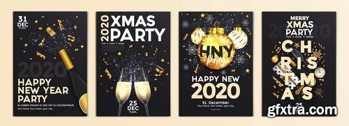 Set of 16 Christmas and Happy New Year Party Flyer