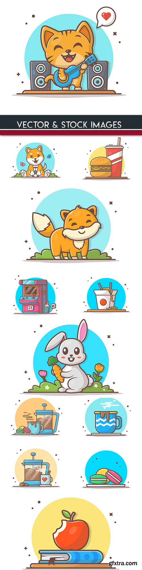Funny animals icon illustration and badges 