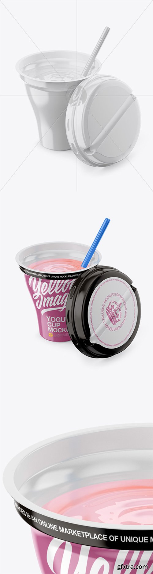 Opened 260g Yogurt Cup With Straw Mockup - Half Side View 21568 Opened 260g Yogurt Cup With Straw Mockup - Half Side View 21568