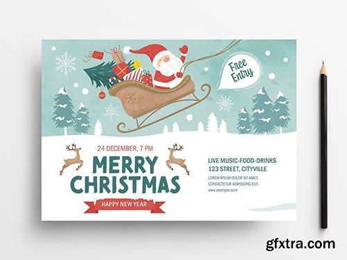 Holiday Event Flyer Layout with Santa Scene Illustrations 305809244
