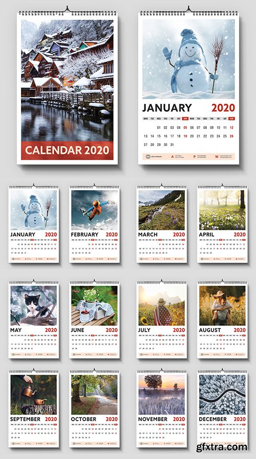 2020 Wall Calendar Layout with Red Accents 307432823 2020 Wall Calendar Layout with Red Accents 307432823