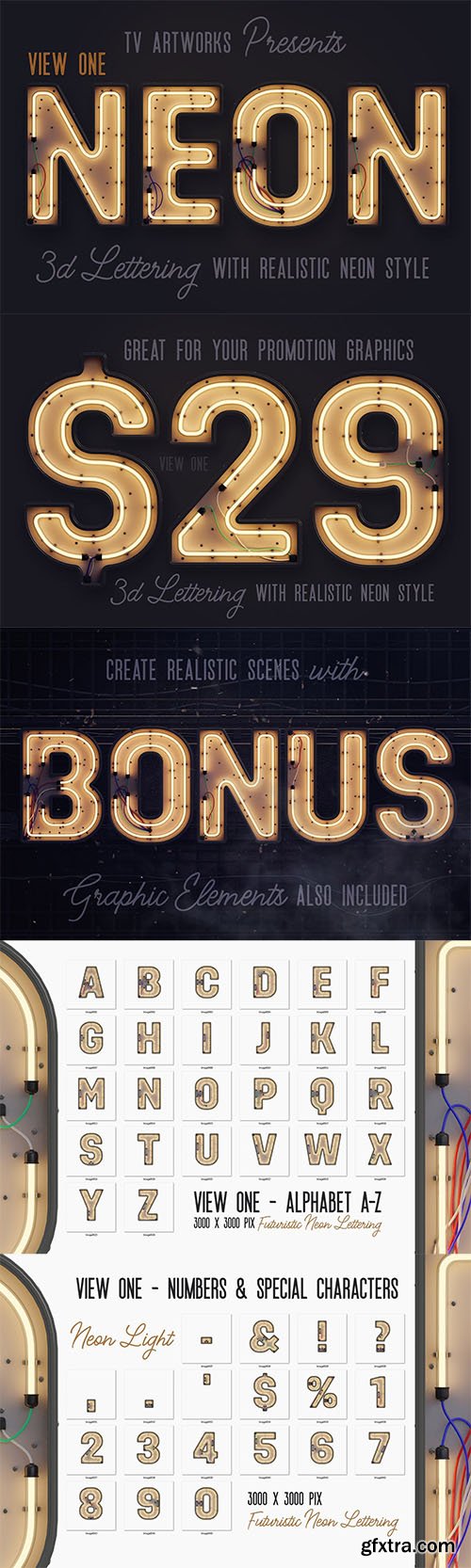 Modern Neon 3D Lettering View 1