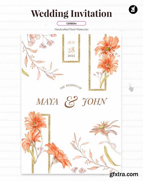 Floral Hand-drawn Watercolor Wedding Invitation 2