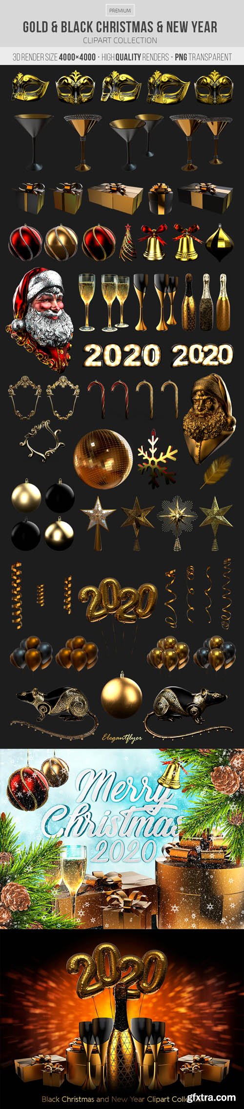 Gold and Black Christmas and New Year V2811 2019 Premium 3d Render Templates