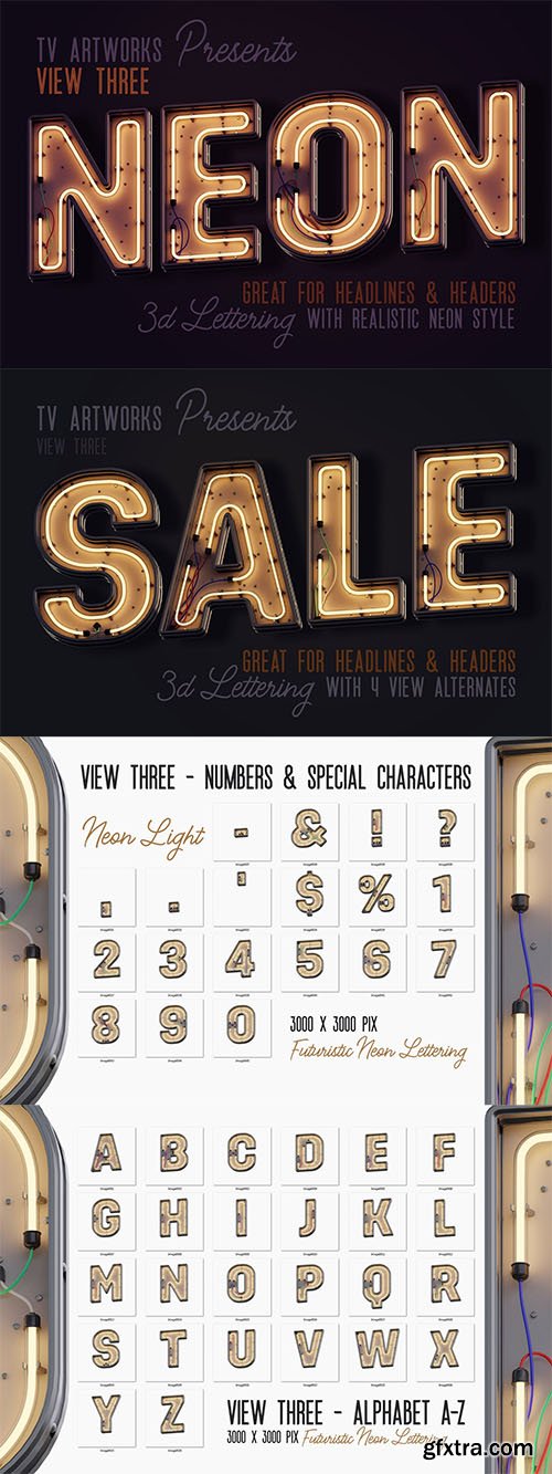 Modern Neon 3D Lettering View 3