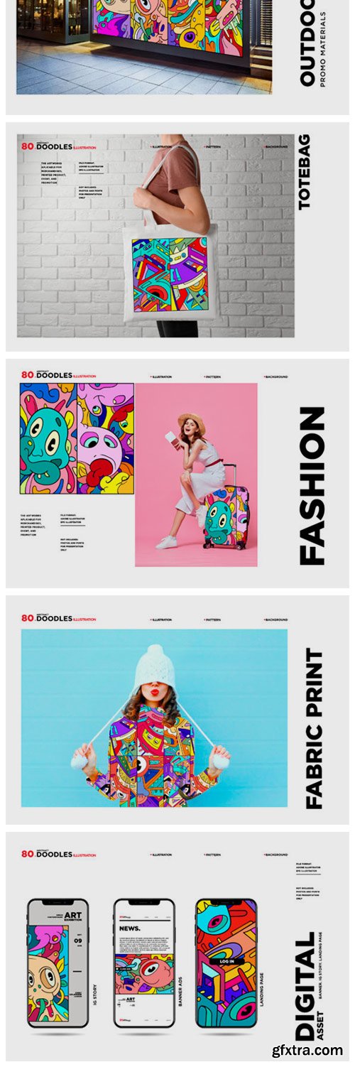 80 Cartoon Doodle Illustrations 2296651