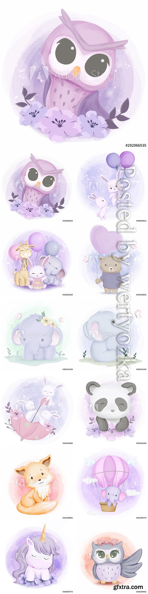 Watercolor illustrations of cute animals in vector Watercolor illustrations of cute animals in vector