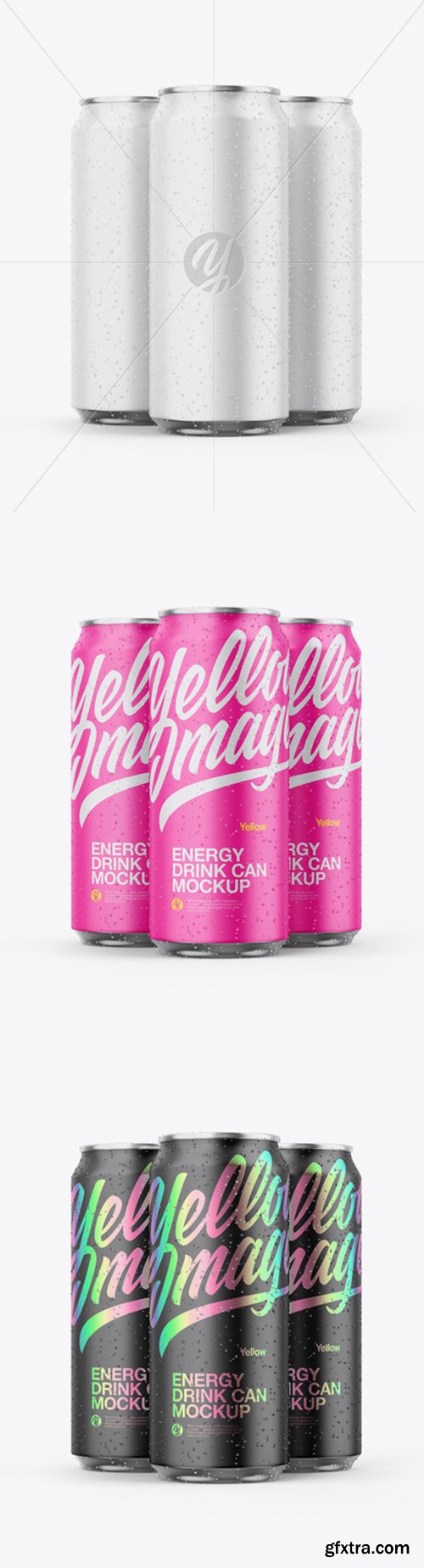Three Metallic Cans W/ Matte Finish Mockup 51954