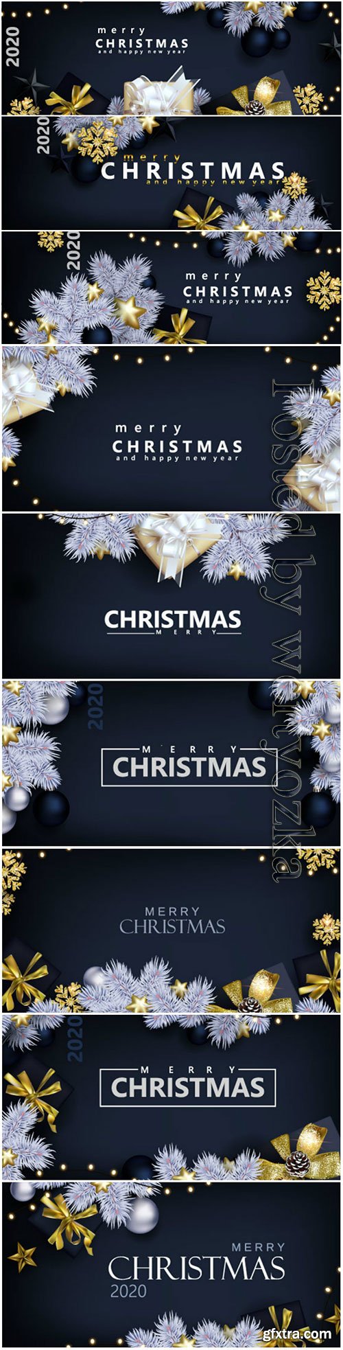 Christmas banner with white spruce on black Christmas banner with white spruce on black
