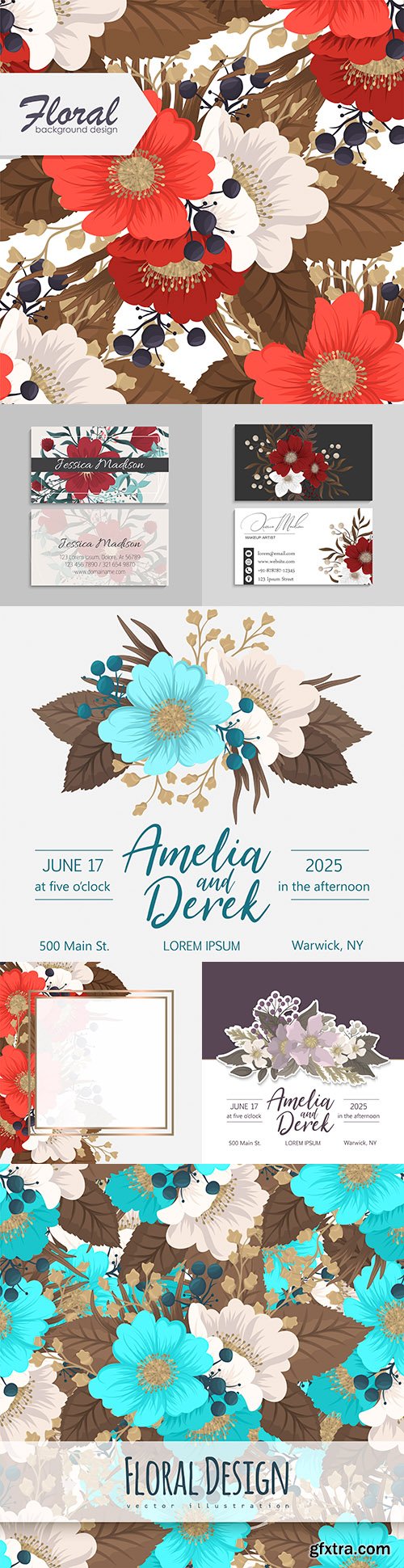 Floral bouquet decorative design wedding invitation