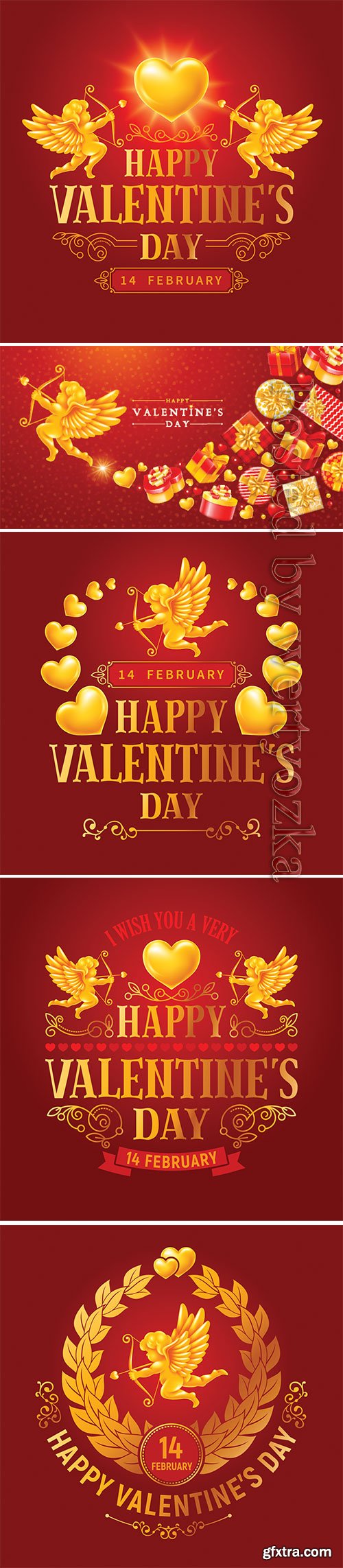 Valentines day greeting card with Cupids and heart