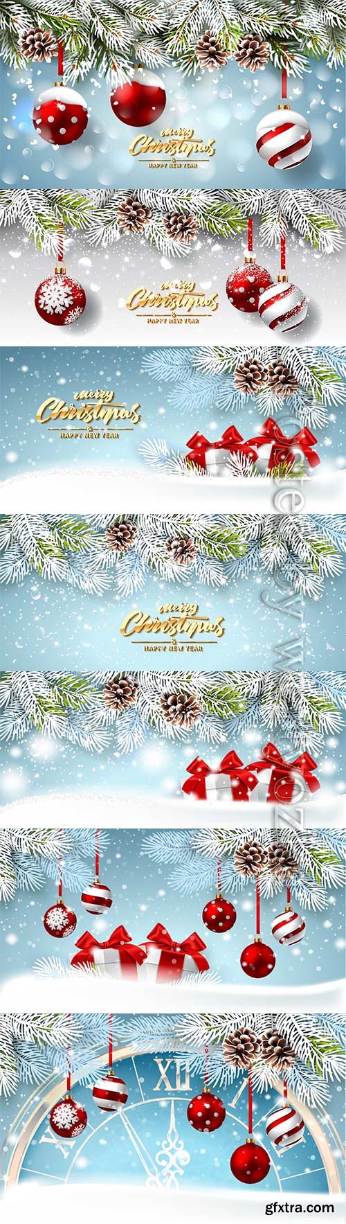 Christmas card with gifts on a winter background of snow-