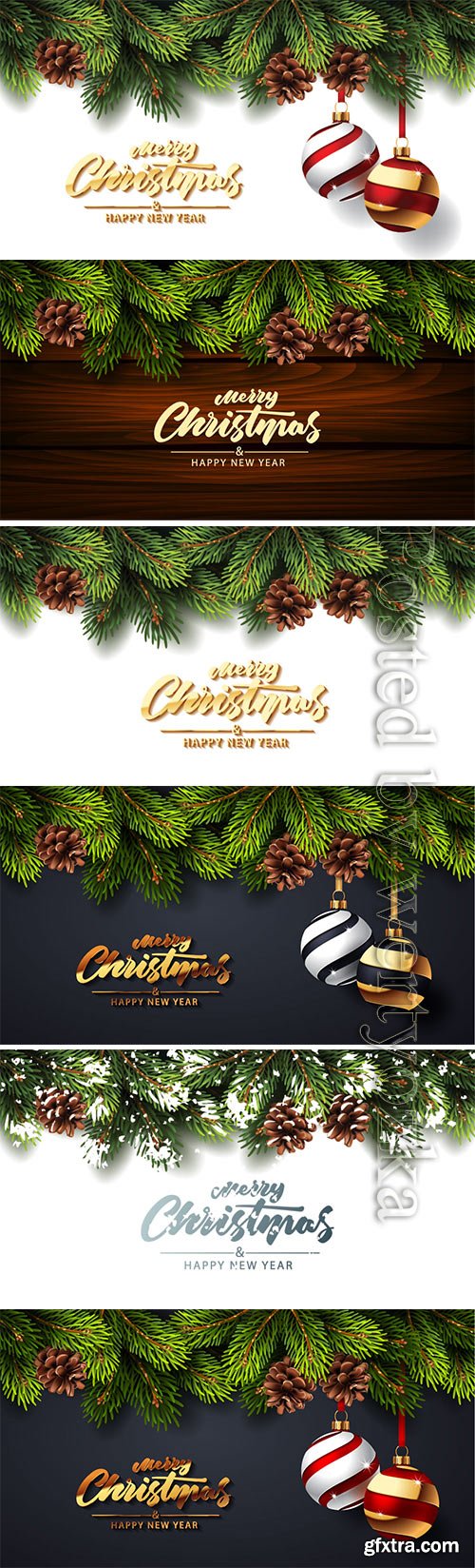 Christmas background with fir branches and red balls with decorations Christmas background with fir branches and red balls with decorations