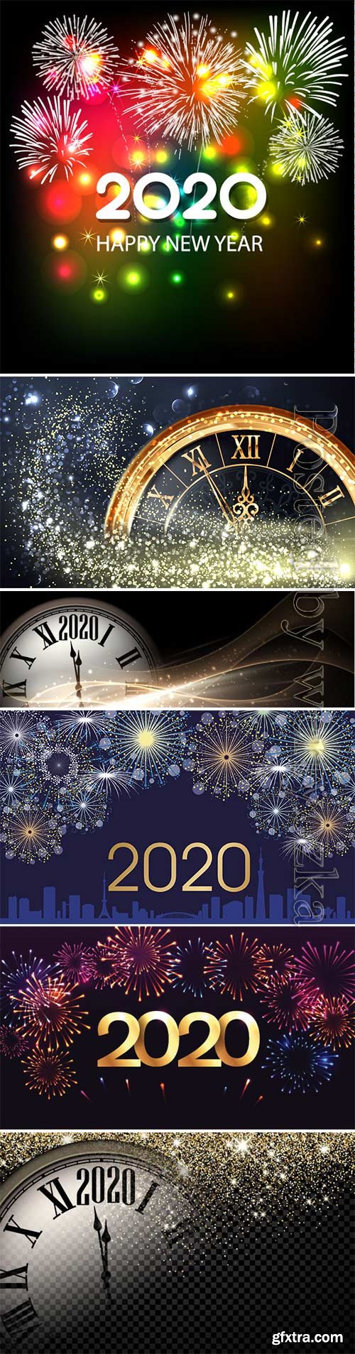 New Year 2020 golden and color vector fireworks