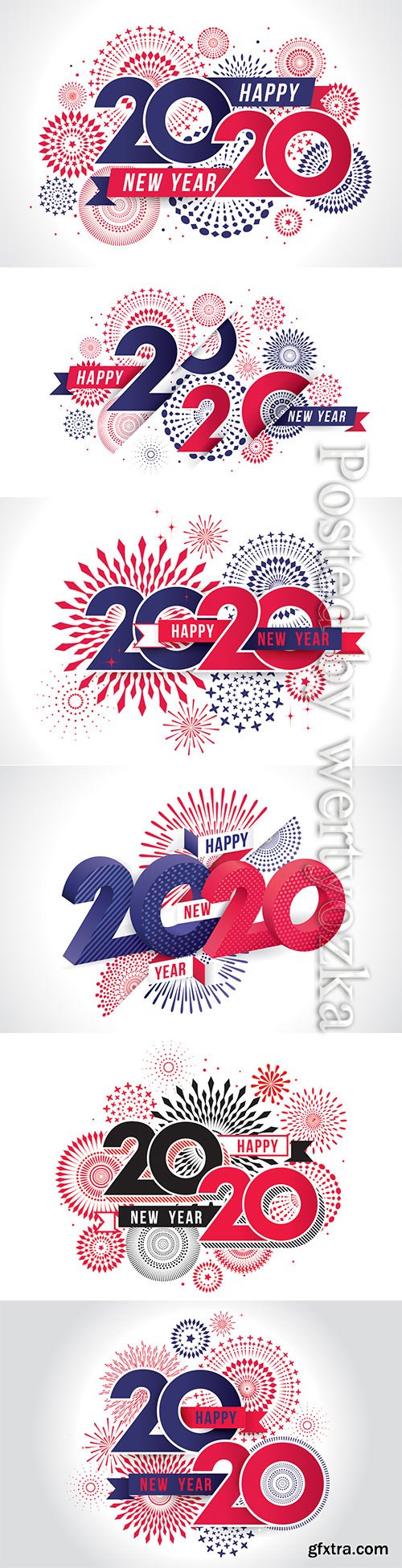 Happy new year 2020 vector illustration of fireworks