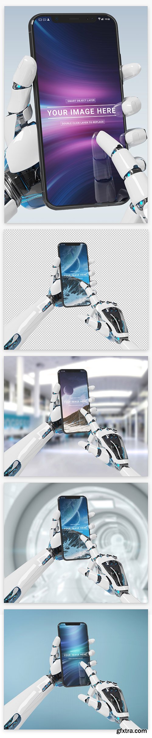 Isolated Smartphone in Robot Hand Mockup 220287945 Isolated Smartphone in Robot Hand Mockup 220287945