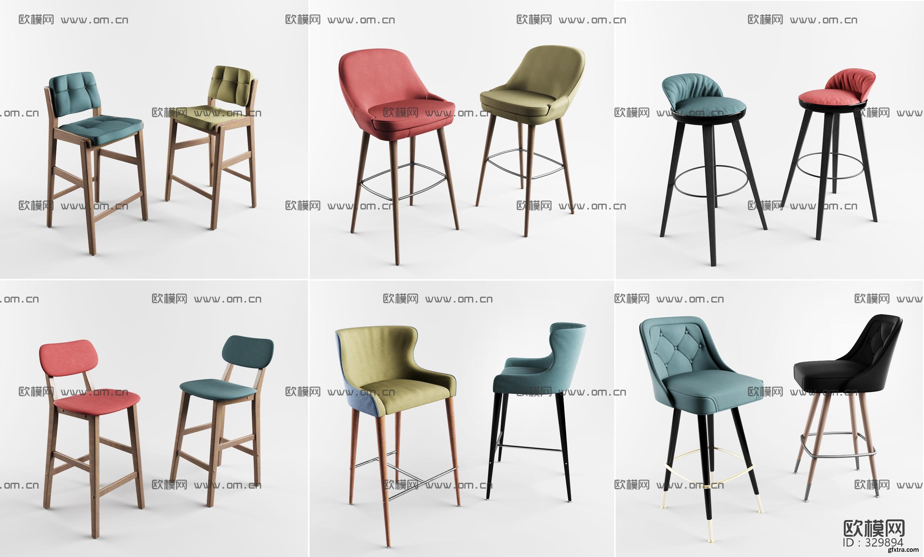 Nordic solid wood bar chair combination 3d model » GFxtra
