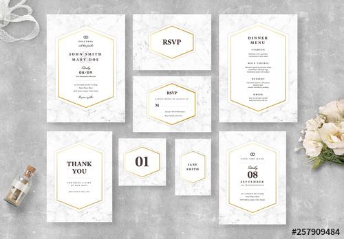 Wedding Invitation Suite with Marble Elements and Gold Accents - 257909484 - 257909484