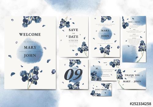 Wedding Suite with Watercolor Elements and Flower Illustrations - 252334258 - 252334258