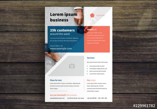 Business Flyer Layout with Blue and Orange Accents - 229961782 - 229961782