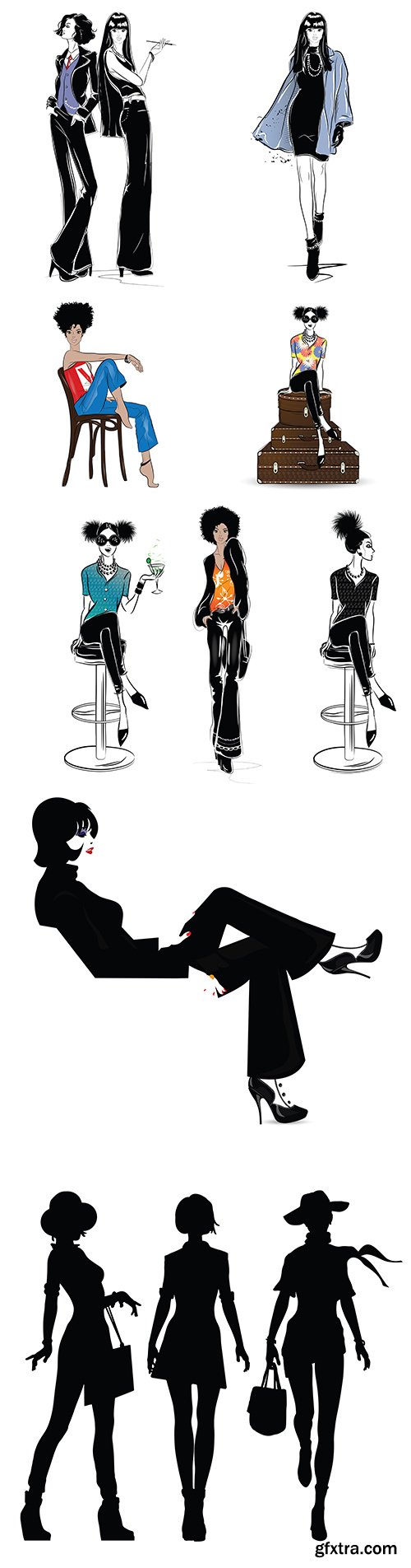 Stylish and trendy girls design sketch by hand