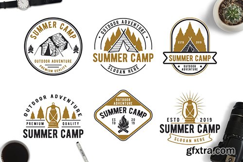 Retro Style Summer Camp Badge Logos Retro Style Summer Camp Badge Logos