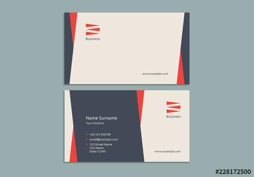 Business Card Layout with Red and Blue Elements - 228172500 - 228172500