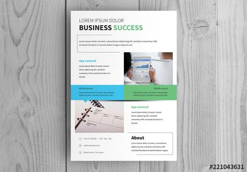Business Flyer Layout with Blue and Green Accents - 221043631 - 221043631