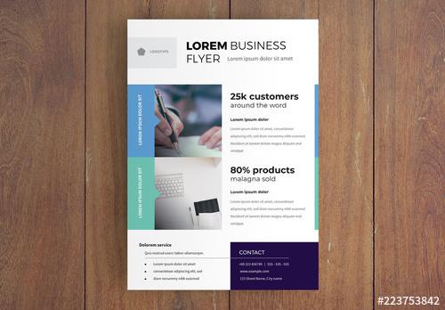 Business Flyer Layout with Blue And Green Accents - 223753842 - 223753842