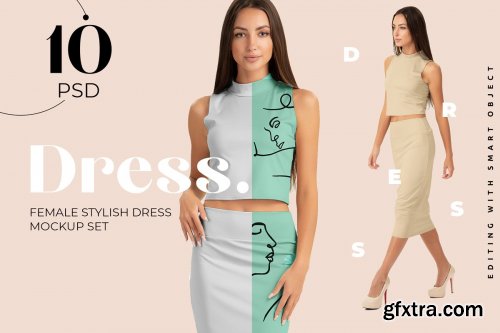 CreativeMarket - Woman Elegant Skirt Suit Mockup Set 4296581