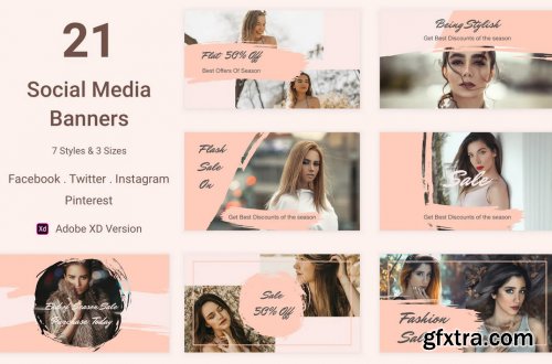 21 Social Media Banners Kit (Vol. 5) in Adobe XD