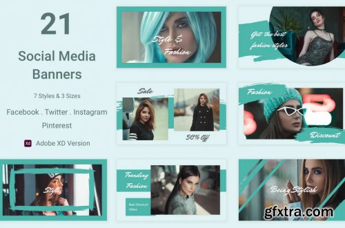 21 Social Media Banners Kit (Vol. 4) in Adobe XD